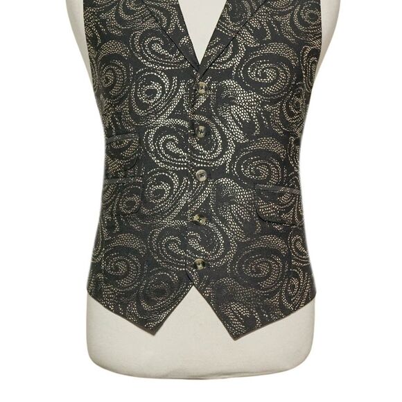 Mens 46R Black Gold Jacquard Swirl Pattern Vest Waistcoat Wedding Party Formal - Picture 4 of 8